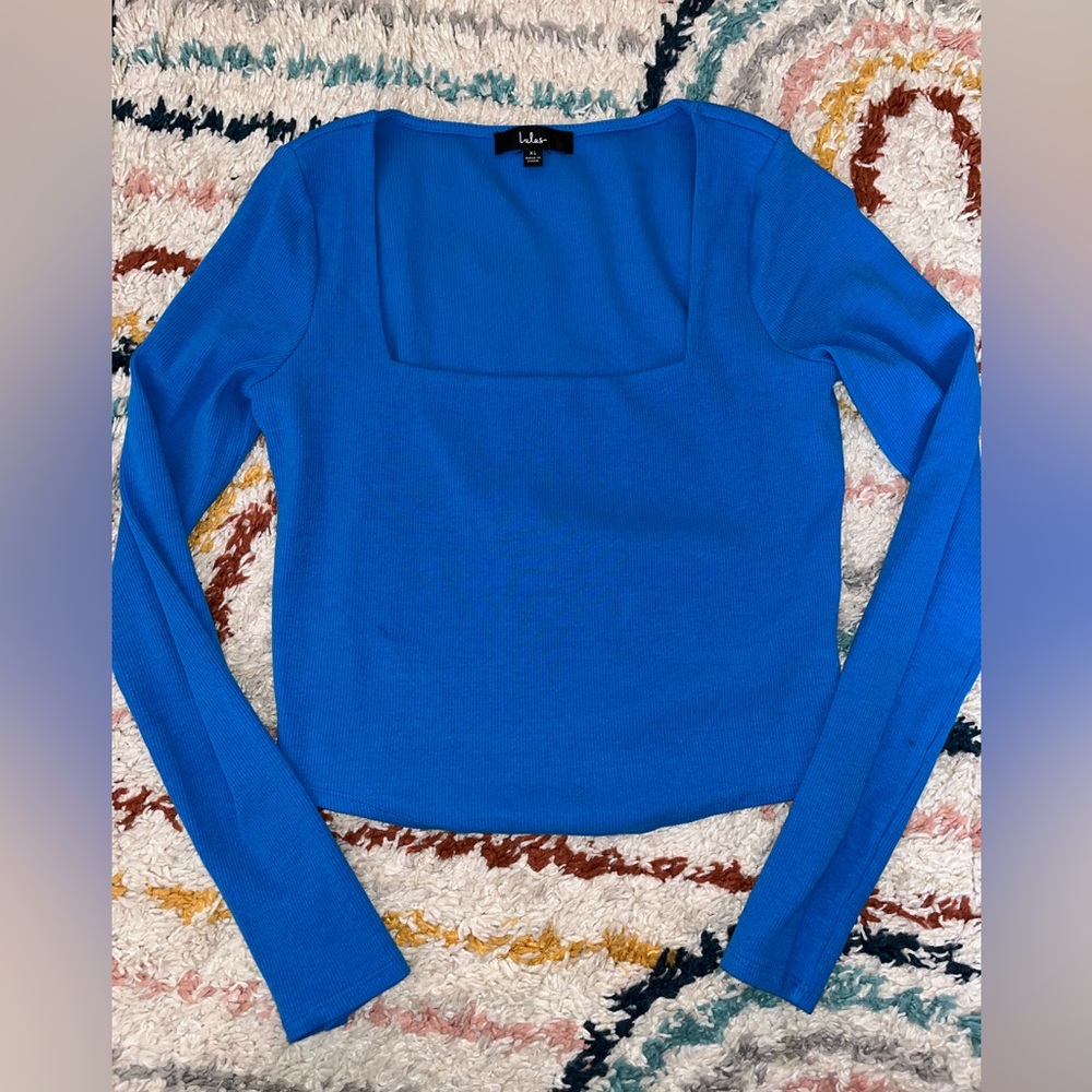 Lulus Blue ribbed long sleeve